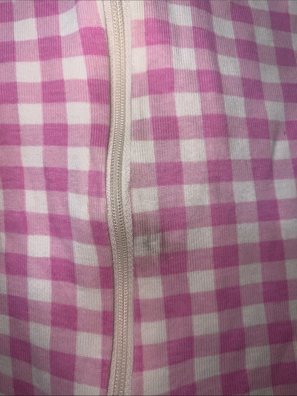 Hanna Andersson Pink and Cream Gingham Short Sleeve Zip Romper Pajamas